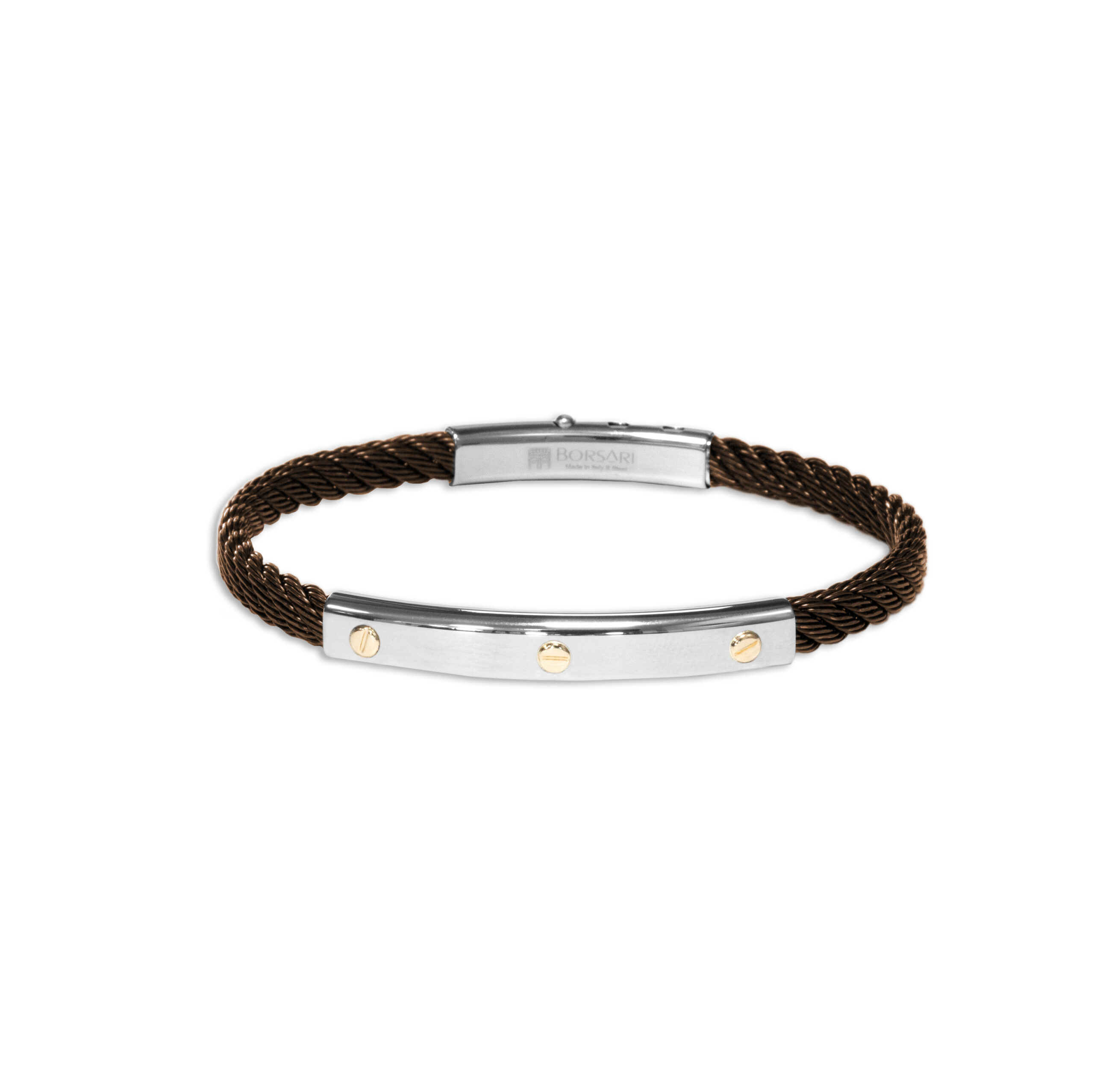Borsari Gioielli armband "Skema" brons kleur gecoat staal met 18 krt rosé gouden elementen, 19cm + 2 standen 