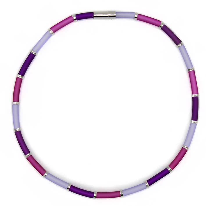 Zero Waste Collier Paars met stalen elementen Medium 47 cm