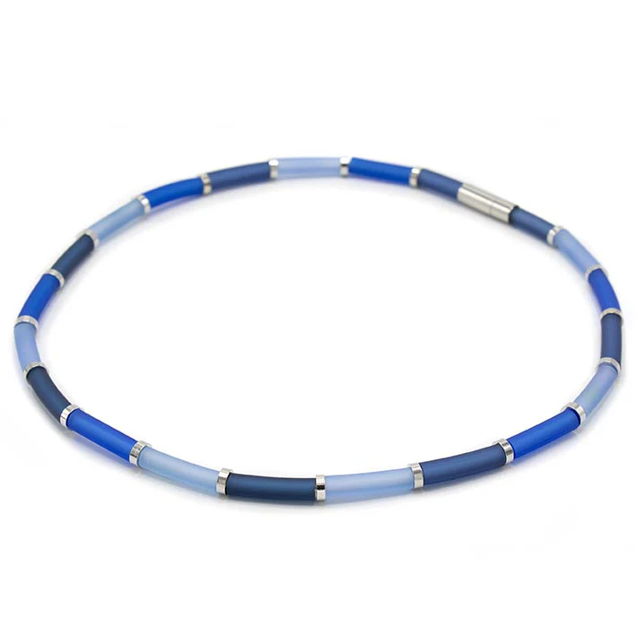 Zero Waste collier Blauw met stalen elementen Large 51 cm