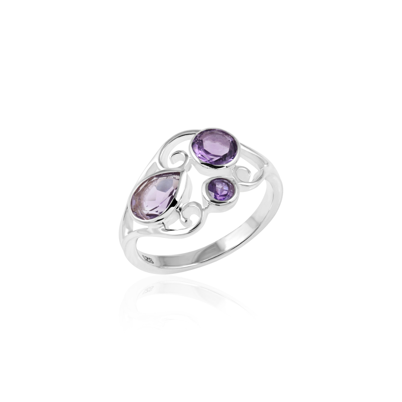 Zilveren ring met amethyst in verschillende slijpvormen