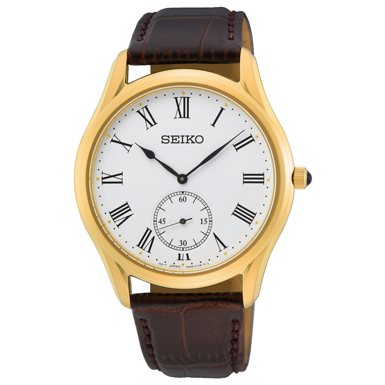 Dit is een herenhorloge van het merk Seiko. Het is een analoog horloge gemaakt van staal. De diameter van de kast is 39 mm en de kast is 8 mm dik.
De verdere specificaties van het horloge zijn als volgt:
Kastvorm: rond
Kastkleur: goudkleurig
Kastmateriaal: staal
Bandbreedte: 19.5 mm
Bandlengte: 252 mm
Sluiting: gesp
Wijzerplaatkleur: wit
Glassoort: saffier glas
Waterdichtheid: 5 ATM
Techniek: quartz