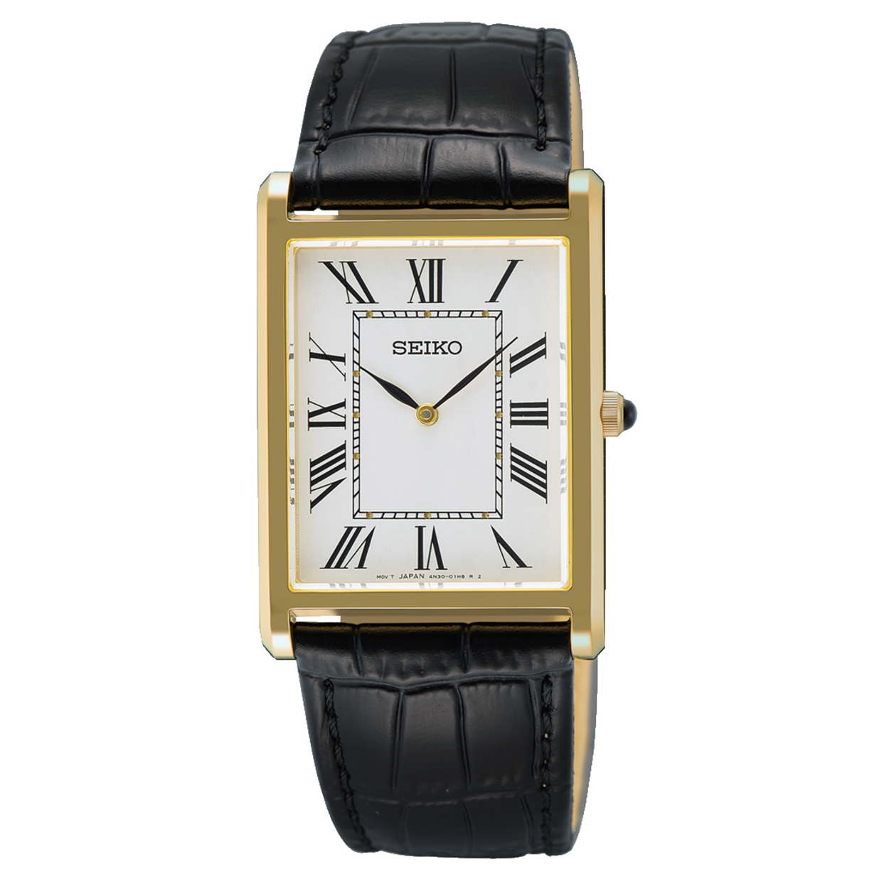 Dit is een herenhorloge van het merk Seiko. Het is een analoog horloge gemaakt van staal. De diameter van de kast is 27.2 mm en de kast is 6.4 mm dik.
De verdere specificaties van het horloge zijn als volgt:
Kastvorm: tonneau
Kastkleur: goudkleurig
Kastmateriaal: staal
Bandbreedte: 18 mm
Bandlengte: 242.2 mm
Sluiting: gesp
Wijzerplaatkleur: wit
Glassoort: saffier glas
Waterdichtheid: 5 ATM
Techniek: quartz