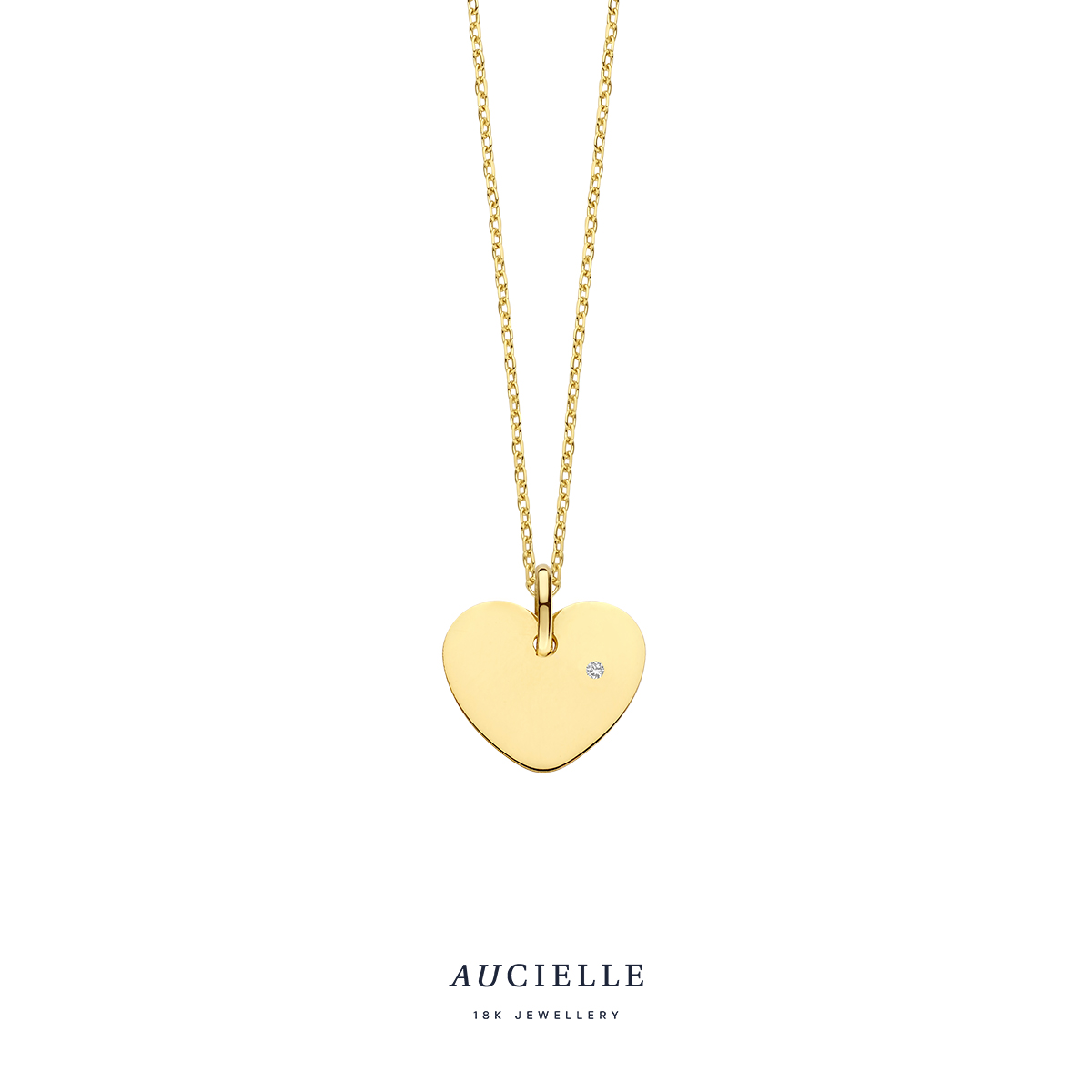 Aucielle hanger graveerplaatje hart goud 18k met diamant