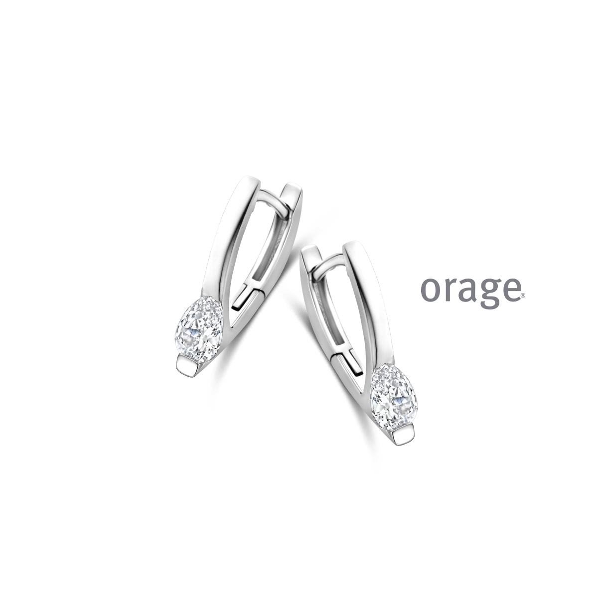 Orage Oorringen zilver met peervormige zirconia