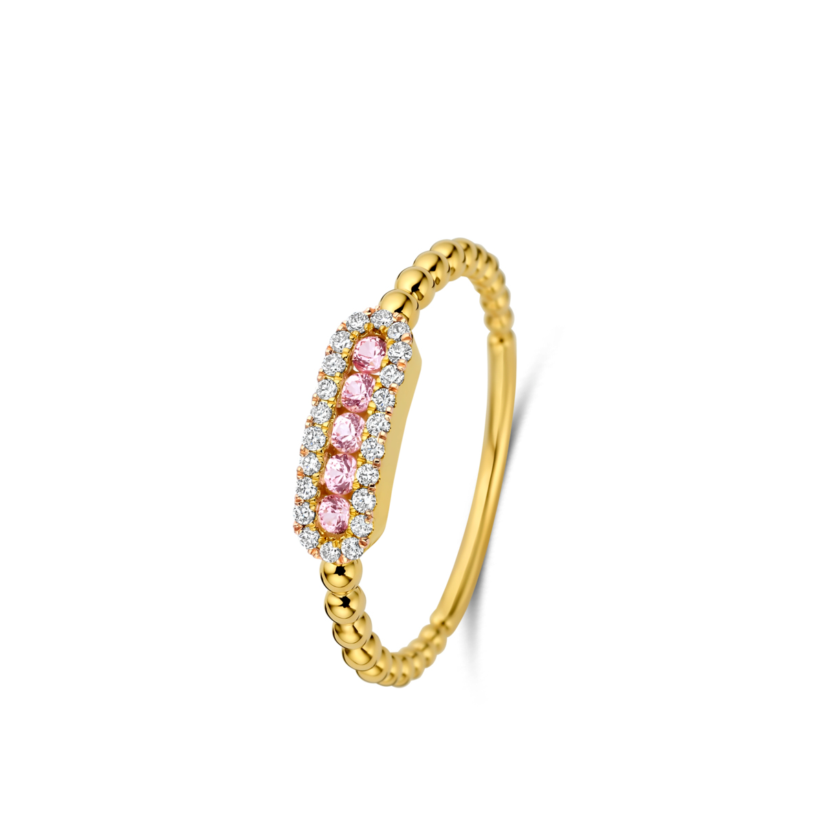 Naiomy ring goud 18k gezet met briljant en roze saffier