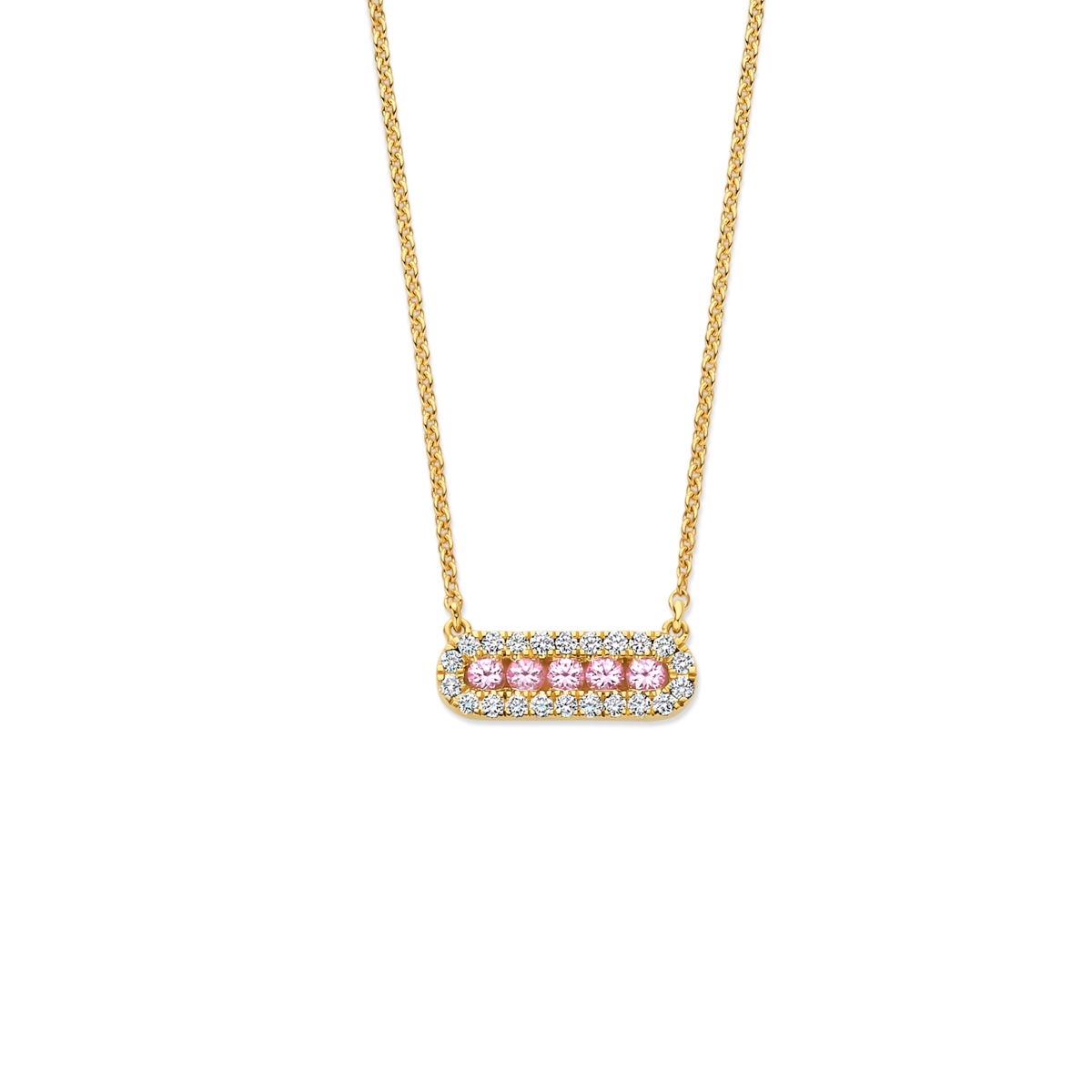 Naiomy collier goud 18k gezet met briljant en roze saffier