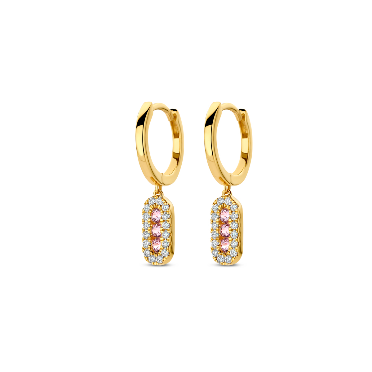Naiomy oorhangers goud 18k gezet met briljant en roze saffier