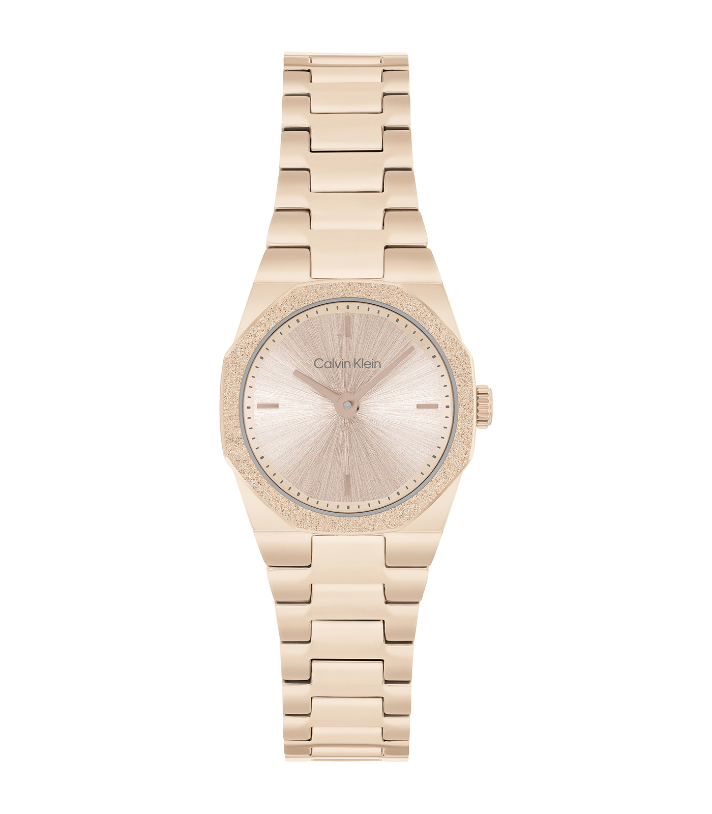 Dit Calvin Klein dameshorloge, modelnummer 25100144, heeft een roestvrijstalen band en kast in ros&eacute;goud en een analoge wijzerplaat met streepindex. Het horloge heeft een quartz uurwerk, is waterbestendig tot niveau 3 en voorzien van mineraal glas. Draag dit elegante horloge als een subtiel stijlstatement bij zowel formele als casual outfits.