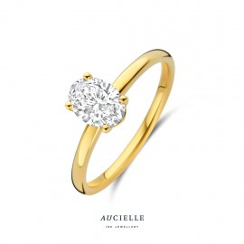 Ring YG solitaire 4 griffen oval 0.75ct Lab Grown Diamant met certificaat