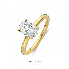 Ring YG solitaire 4 griffen ovaal 1.25ct Lab Grown Diamant with certificate