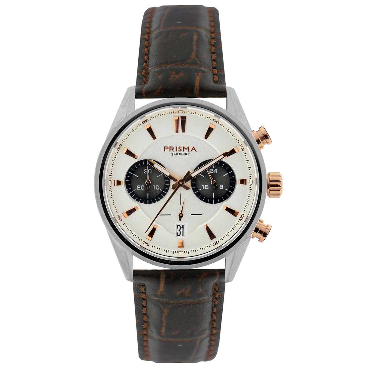 Prisma horloge P2054 heren edelstaal saffierglas 10 ATM bruin leder

Algemeen
Geslacht: heren
Model: P.2054

Voordelen
- Echt lederen bruine band met zilverkleurige gesp
- quartz
- wijzerplaat grijswit met chrono aanduiding met rosegoudkleurige streepjes
- boven gem. waterdicht: zwemmen/duiken
- glas is zeer krasvast
- ook voor brede pols (max. 235 mm)
- datum
- quartz uurwerk
- maat kast 42 mm (breedte) 11 mm (dikte)

