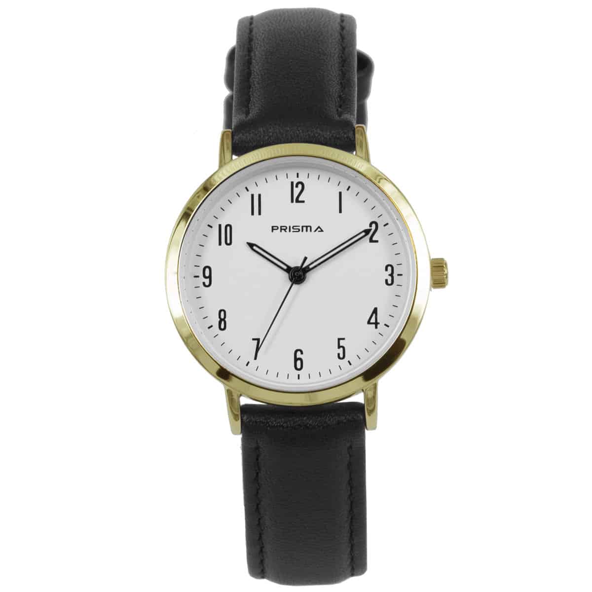 Prisma horloge P.1498 dames edelstaal 

Algemeen
Geslacht: dames
Model: P.1498

Voordelen
- band echt leer zwart
- wijzerplaat wit met zwarte cijfers (arabisch)
- wijzers lichten op in donker
- duidelijke tijdsweergave
- spat waterdicht: handenwassen, regen
- quartz
- maat kast 30mm (breedte) 7mm (dikte)