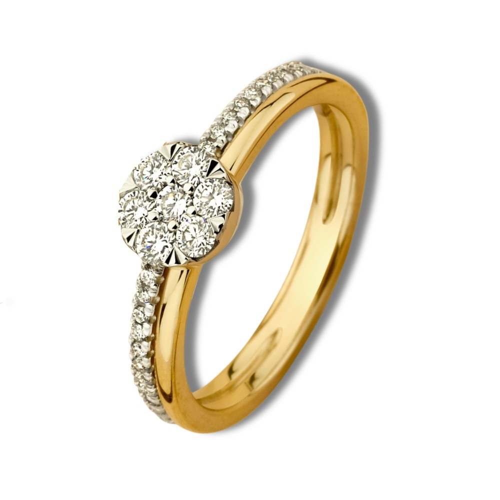 14 karaats bicolor gouden dames ring met briljant geslepen diamanten, 0.36 crt.