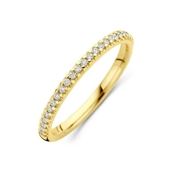 14krt geelgouden ring uitgevoerd met lab grown diamant. De ring heeft een breedte van 1.8mm. Het totale diamantgewicht is 0.15ct. 

De maat van de ring is 54 (17 1/4). Heeft u een ander maat, neem dan gerust contact met ons op. 

Lab grown diamanten zijn diamanten die ontstaan in een laboratorium. Onder extreem hoge druk en temperatuur wordt het natuurlijk ontstaansproces nagebootst met als eindresultaat een diamant met dezelfde chemische eigenschappen maar met een andere oorsprong.
