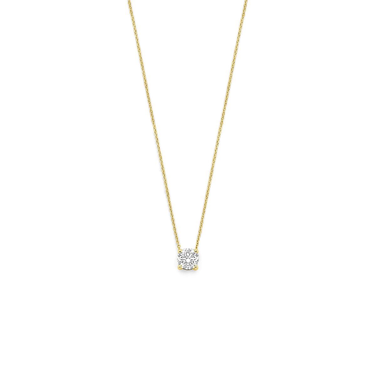 14krt geelgouden collier uitgevoerd met lab grown diamant. Het collier heeft draaglengtes van 41-43-45cm. Het totale diamantgewicht is 0.50ct.

Lab grown diamanten zijn diamanten die ontstaan in een laboratorium. Onder extreem hoge druk en temperatuur wordt het natuurlijk ontstaansproces nagebootst met als eindresultaat een diamant met dezelfde chemische eigenschappen maar met een andere oorsprong.

Dit artikel wordt geleverd met certificaat van de diamant.