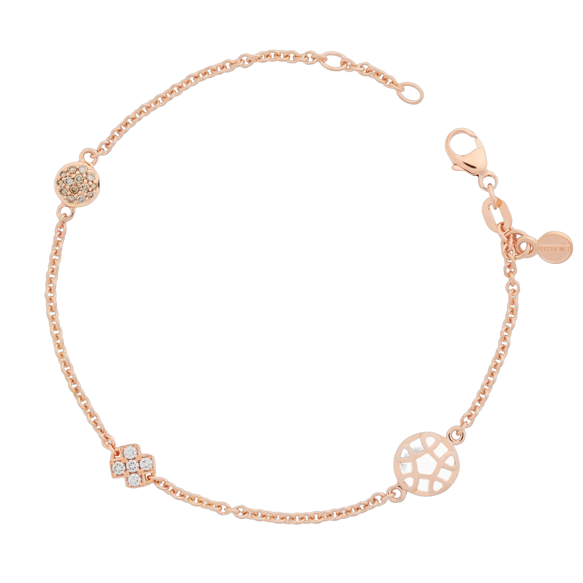 De Bron Armband 8AR4004BR combineert drie herkenbare Bron-icoontjes in één speels en elegant ontwerp: het kusje, de Stardust-pastille en het gematteerde Toujours Ajour-element. De witte diamanten geven het sieraad een verfijnde, heldere schittering, terwijl het ongezette Toujours Ajour-detail voor een subtiel contrast zorgt. Een charmante armband met telkens iets nieuws om te ontdekken.