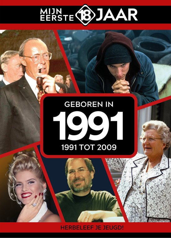 MIJN EERSTE 18 JAAR; GEBOREN IN 1991 De jaren van 1991 tot 2009 Mijn Eerste 18 Jaar is h&eacute;t boek vol met &lsquo;oh ja!&rsquo;-momenten. Droom weg bij alle hoogtepunten uit jouw jeugd. Zo beleef je de meest spraakmakende momenten uit de eerste 18 jaar van jouw leven opnieuw. Aan welke hits, films en tv-programma&rsquo;s heb je mooie herinneringen? Hoe was de mode toen, het straatbeeld en de rages? Welke sporthelden zijn je bijgebleven? En wat was het nieuws waar iedereen het over had? Mijn Eerste 18 Jaar staat boordevol jeugdsentiment. Met maar liefst 182 pagina&rsquo;s aan kleurrijke foto&rsquo;s, anekdotes en iconische beelden uit jouw jonge jaren. Ook hebben we per jaar de grootste hits voor je verzameld. Scan de code en beluister jouw hits. Begin met bladeren en herbeleef je jeugd!