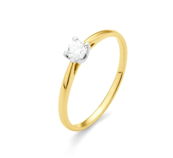 De My Style Diamonds ring van 14krt bi-color met diamant 0,20crt HI-SI,  is een verfijnde combinatie van geel- en witgoud. Perfect voor elke gelegenheid, deze ring straalt elegantie en verfijning uit. Draag hem solo voor een subtiele look of combineer met andere sieraden voor extra glamour. Ideaal als geschenk of aanzoeks/ verlovingsring. 