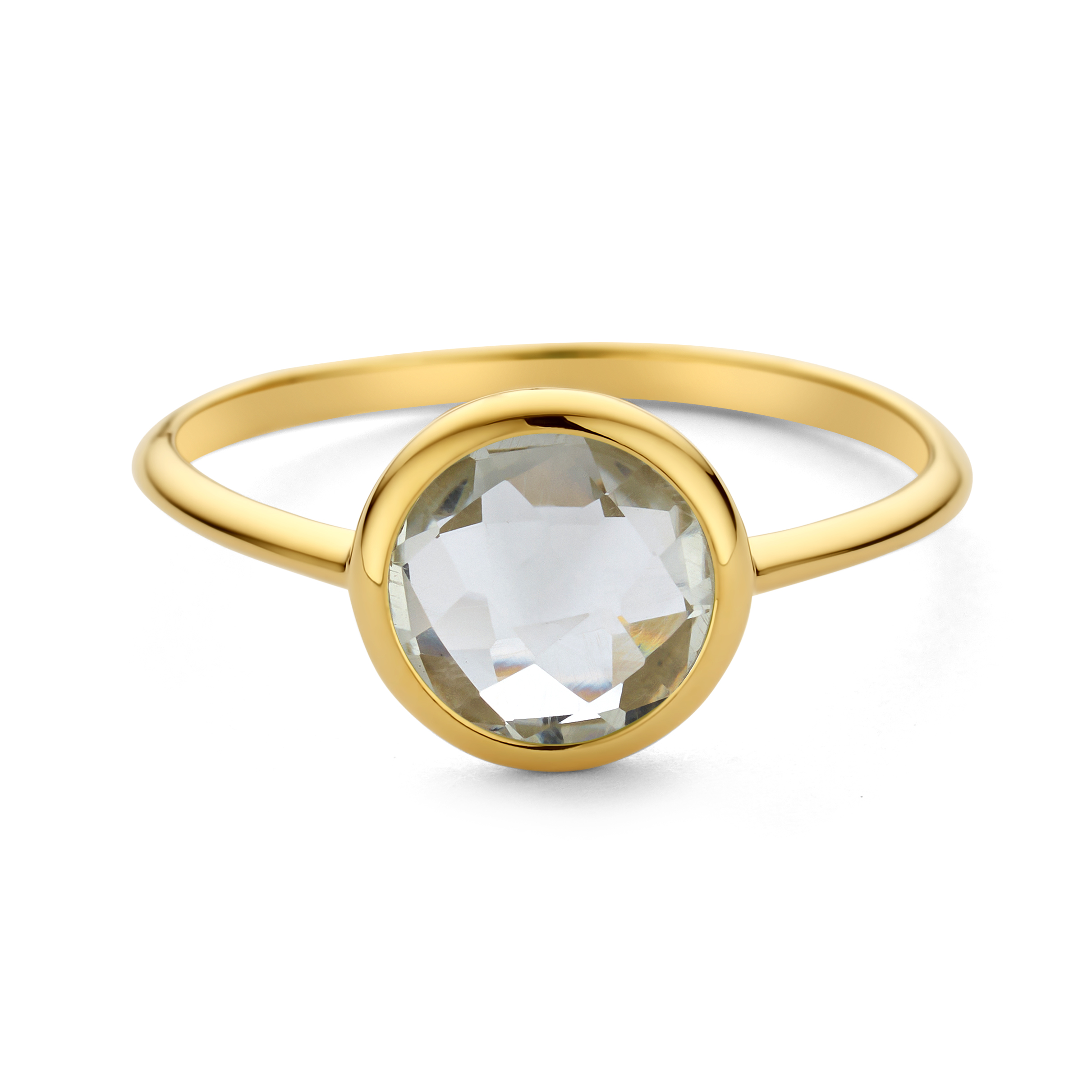 De ITALO BOTTENE TINTA 14K geelgouden ring met prehniet, modelnummer AN2116-PR-54, is versierd met een 14 karaat gekleurde steen. Gemaakt van goud met een ros&eacute;gouden tint, is hij stijlvol en subtiel. Draag hem solo als elegant statement of combineer met andere sieraden voor een verfijnde look. Gewicht: 2 gram, maat 54.