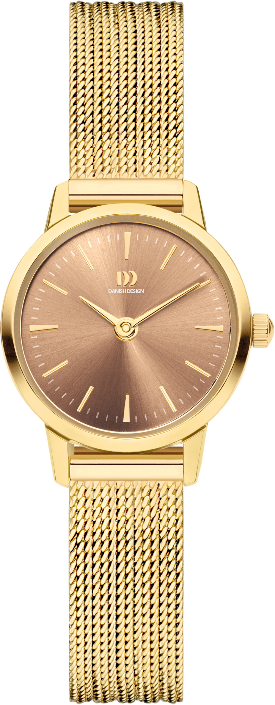 Dames horloge van Danish Design. Edelstaal geelverguld. Hazelnootkleurige wijzerplaat.