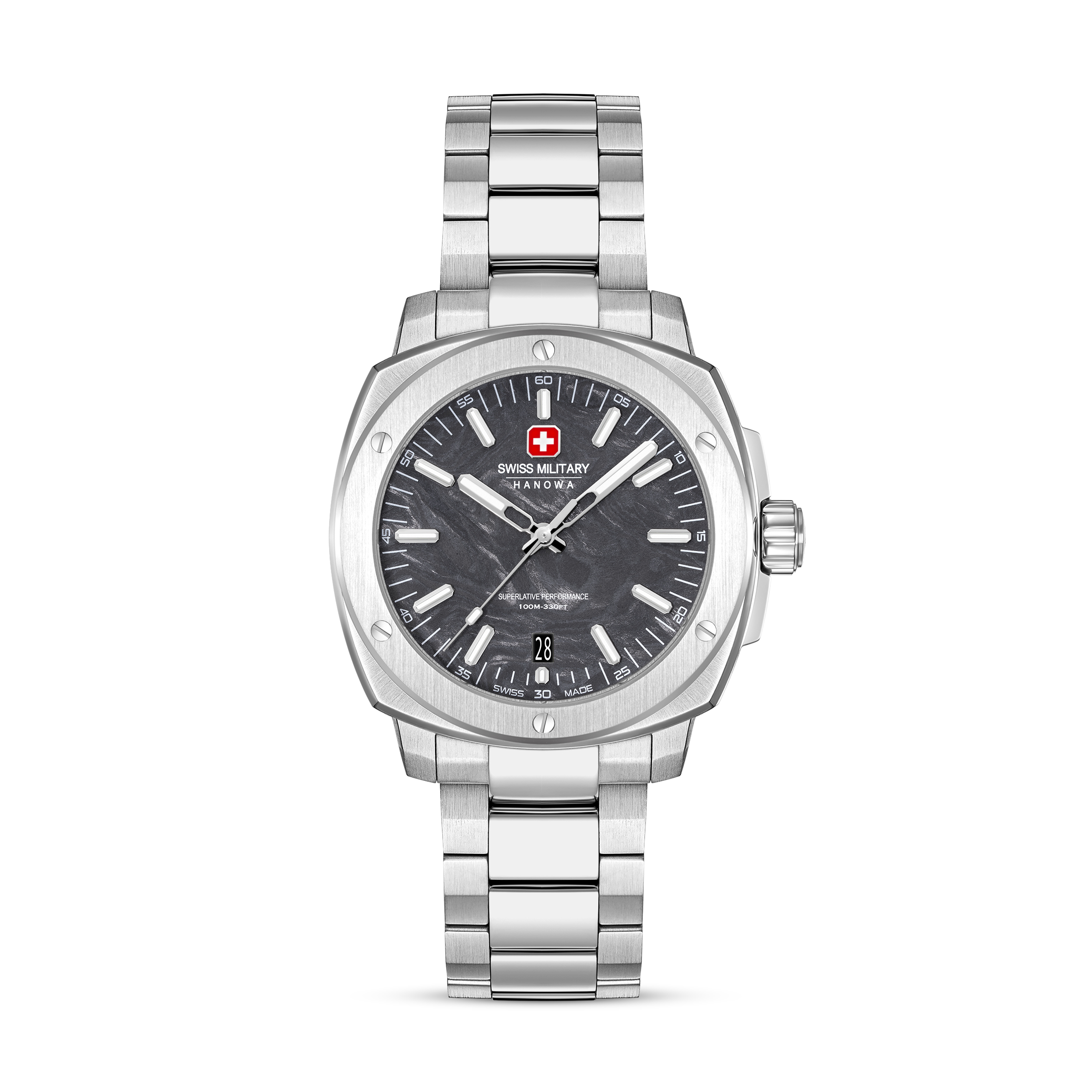 Dit is een horloge van het merk Swiss Military Hanowa gemaakt voor heren.
De specificaties zijn als volgt:
Kastmaat: 40 mm
Waterdichtheid: 10 ATM / 100 Meter / 330 Feet
Dit horloge heeft de volgende functies/eigenschappen:
Datumaanduiding