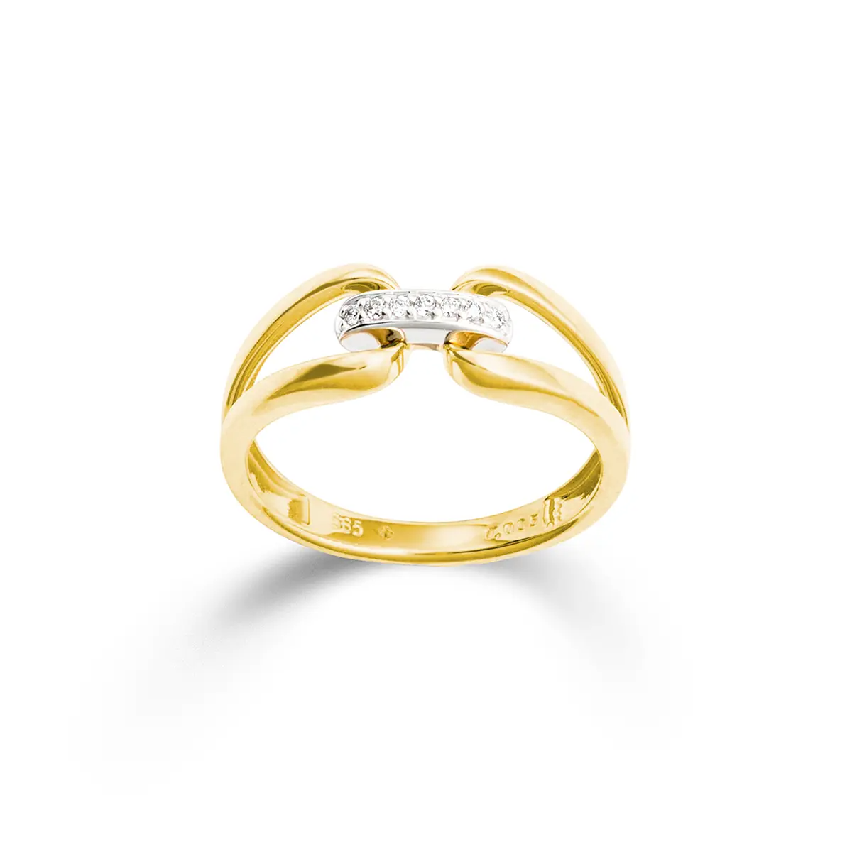 Gouden ring met 0.035 ct. briljant in witgouden zetting. Maat 55