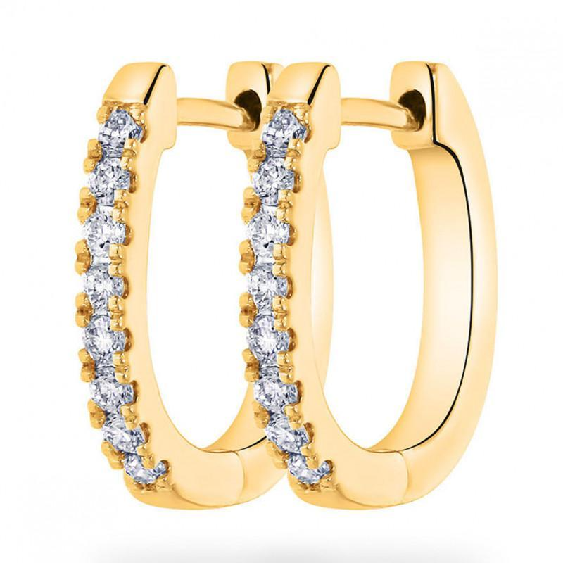 Huiscollectie - 14kt Geelgouden klapcreolen, bezet met briljant geslepen diamanten, 12mm - GGA0801