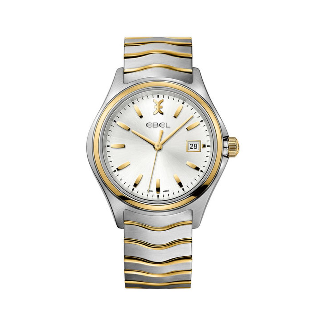 Ebel Wave Quarts heren pols horloge staal met stalen Wave band met 18 karaat geel gouden Lunette.