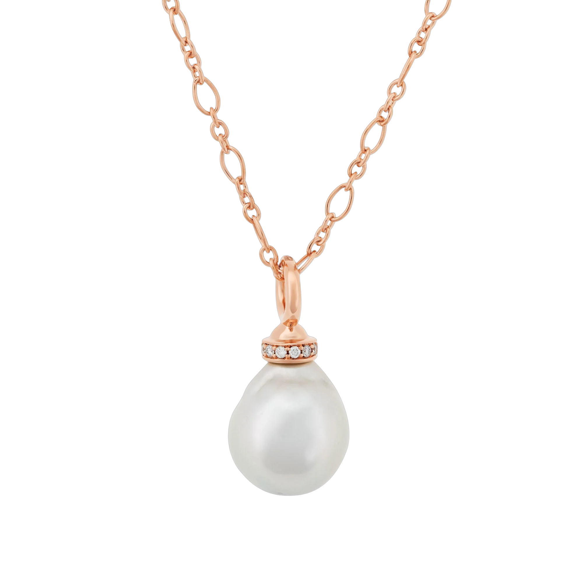 De Joy hanger in 18 karaat ros&eacute;goud is gezet met een zeldzame witte barok Zuidzeeparel van 12 mm en een witte diamant van 0,10 karaat. Dit verfijnde sieraad met referentie 8HR3438ZZB12BR straalt tijdloze elegantie uit.