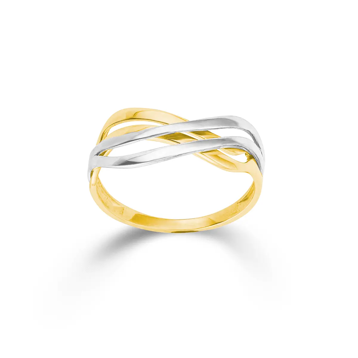 Gouden fantasie ring in wit en geel goud. Maat 58