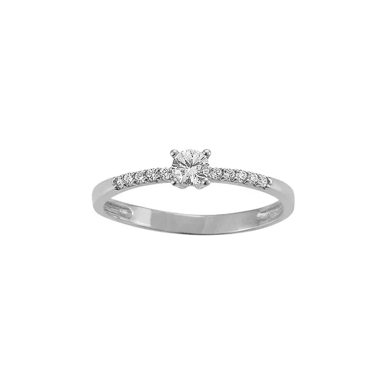 Witgouden ring met 0.08 ct briljant en 0.02 ct diamant.