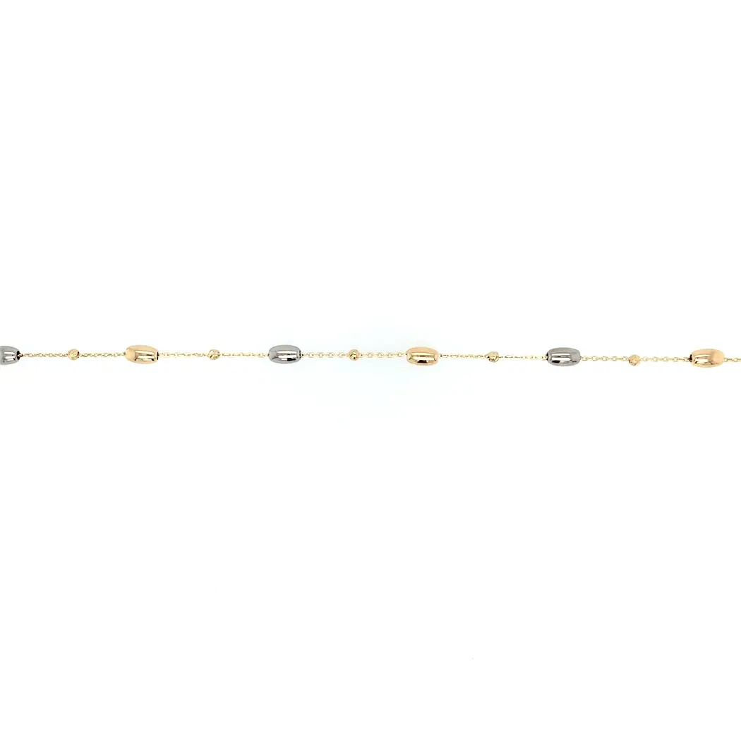 Gouden armband in wit en geel goud met een lengte van 19 cm.