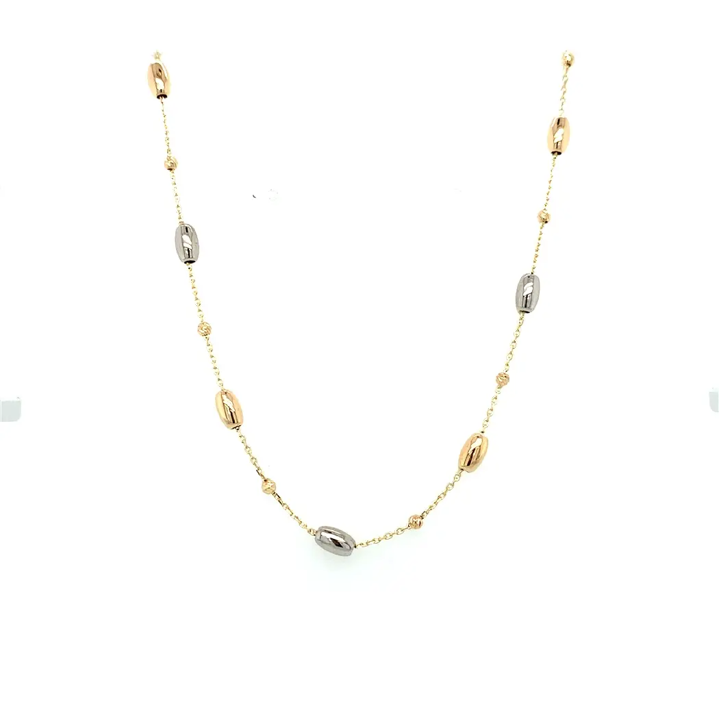 Gouden collier in wit en geel goud met een lengte van 45 cm