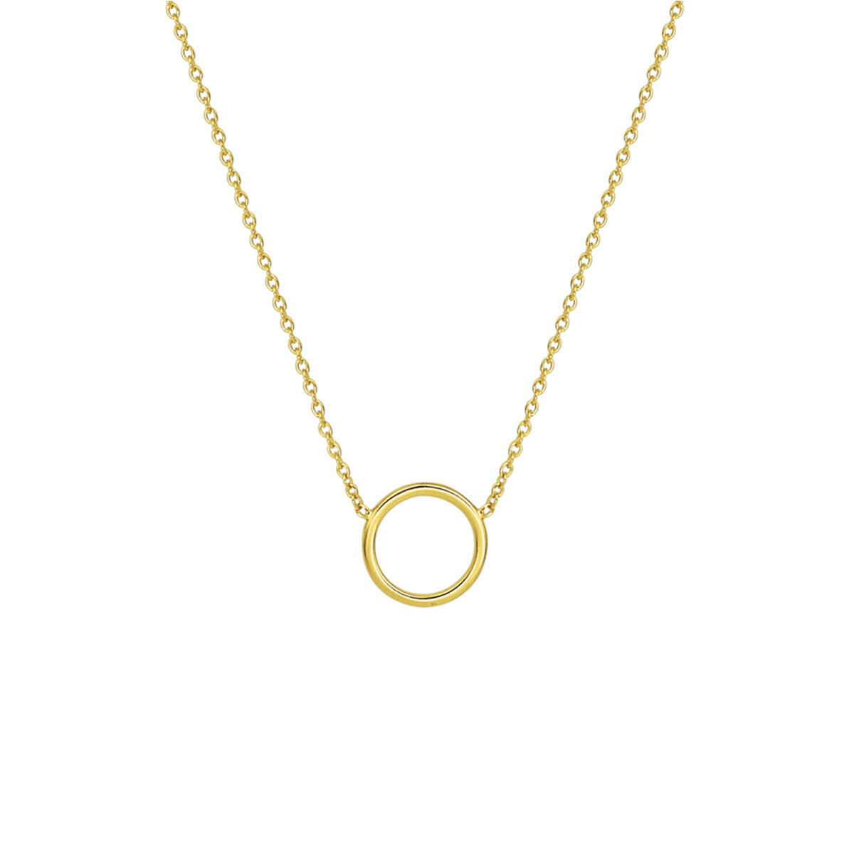 Verguld op 925 zilveren 1.3mm anker collier met lengte van 41cm en een extensie van 5cm uitgevoerd met een opengewerkt rondje van 11mm. Het collier is uitgevoerd met een stevige veerring sluiting. Het collier is ook verkrijgbaar in verguld op zilver en in het zilver. Geen garantie op plating.