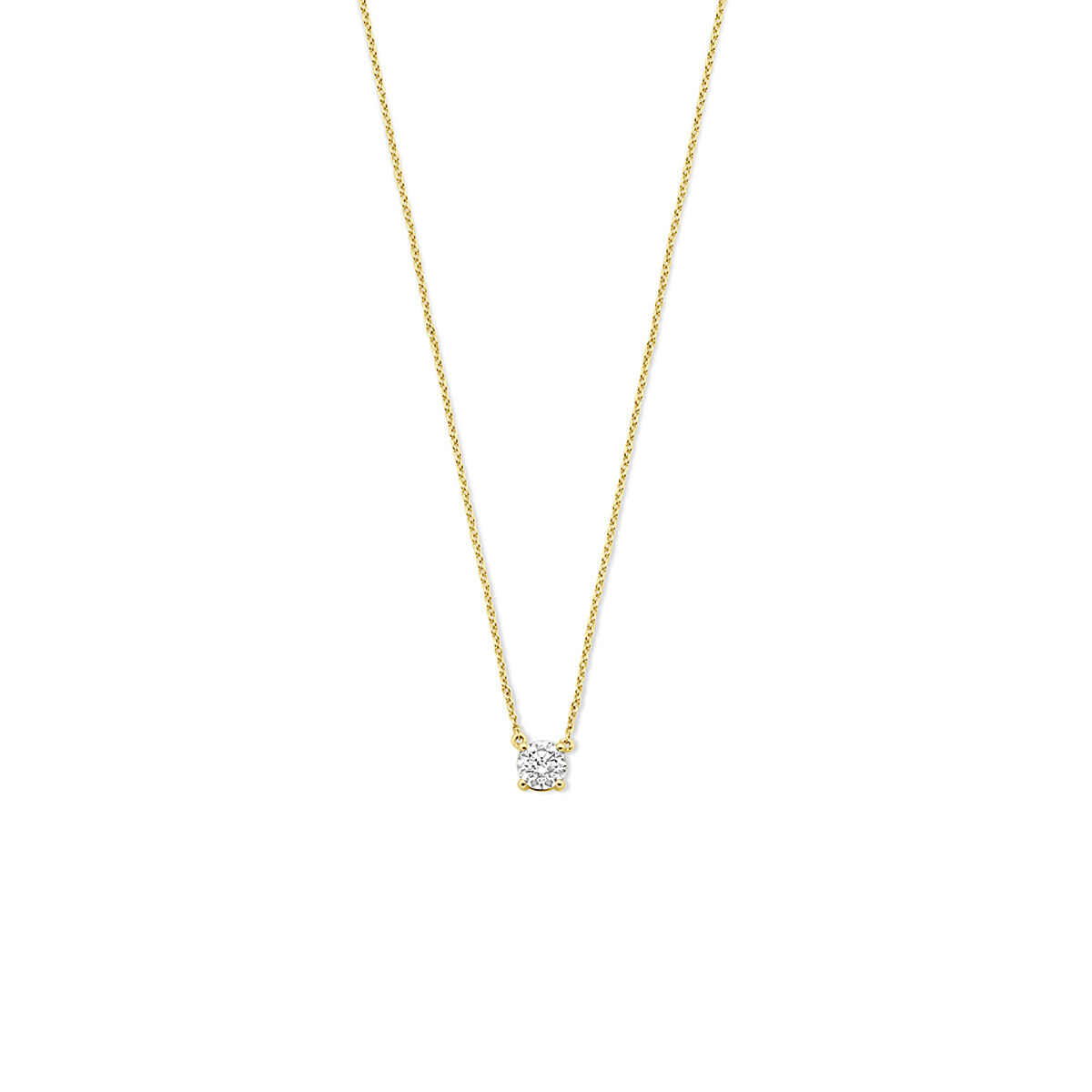 14krt geelgouden collier uitgevoerd met lab grown diamant. Het collier heeft draaglengtes van 41-43-45cm. Het totale diamantgewicht is 0.25ct.

Lab grown diamanten zijn diamanten die ontstaan in een laboratorium. Onder extreem hoge druk en temperatuur wordt het natuurlijk ontstaansproces nagebootst met als eindresultaat een diamant met dezelfde chemische eigenschappen maar met een andere oorsprong.

Dit artikel wordt geleverd met certificaat van de diamant.