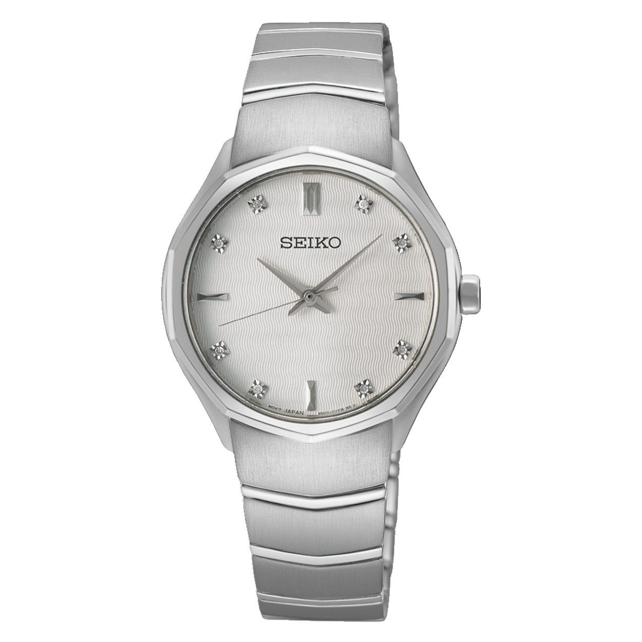 Dit is een dameshorloge van het merk Seiko. Het is een analoog horloge gemaakt van staal. De diameter van de kast is 30 mm en de kast is 6.2 mm dik.
De verdere specificaties van het horloge zijn als volgt:
Kastvorm: rond
Kastkleur: zilverkleurig
Kastmateriaal: staal
Bandbreedte: 14 mm
Bandlengte: 225 mm
Sluiting: vouwsluiting met drukker
Wijzerplaatkleur: wit
Glassoort: saffier glas
Waterdichtheid: 5 ATM
Techniek: quartz