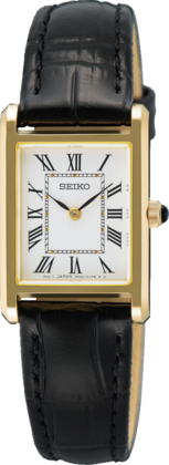 Dit is een dameshorloge van het merk Seiko. Het is een analoog horloge gemaakt van staal. De diameter van de kast is 19.6 mm en de kast is 6.1 mm dik.
De verdere specificaties van het horloge zijn als volgt:
Kastvorm: tonneau
Kastkleur: goudkleurig
Kastmateriaal: staal
Bandbreedte: 12 mm
Bandlengte: 189.6 mm
Sluiting: vouwsluiting met drukker
Wijzerplaatkleur: wit
Glassoort: saffier glas
Waterdichtheid: 5 ATM
Techniek: quartz
