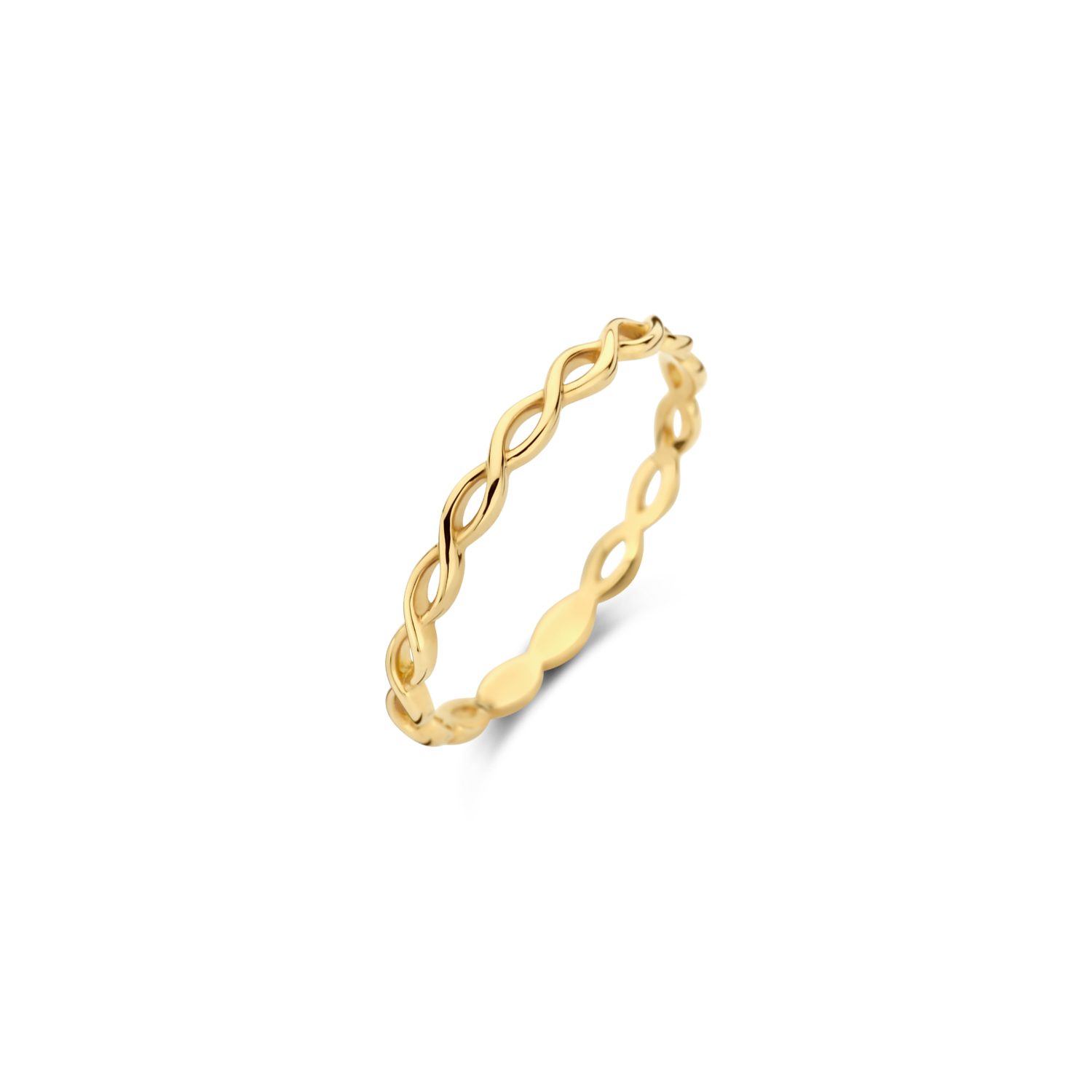 Deze 14k geelgouden ring heeft een bijzonder en modern vlechtontwerp. De ring heeft een doorsnede van 2 mm en staat prachtig in combinatie met andere wit- of geelgouden (aanschuif)ringen uit onze collectie.