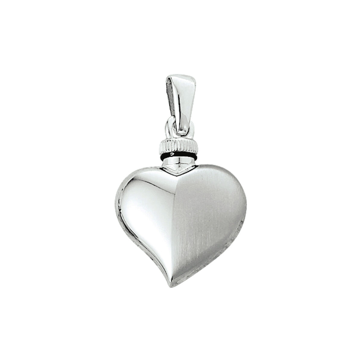 Gerhodineerde zilveren ashanger, aan de ene kant mat en de ander kant glanzend. De hoogte van de hanger is 22mm, de breedte 16.5mm.

Een urn hanger is een persoonlijk en betekenisvol sieraad dat ontworpen is om een klein deel van de as van een overleden dierbare bij u te dragen.