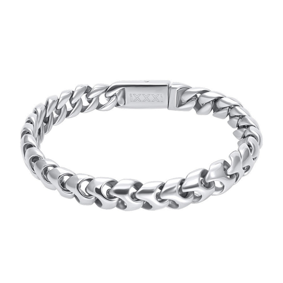 IXXXI mannen armband van stainless steel. De armband bestaat uit schakels die door elkaar heen gevlochten zijn.
