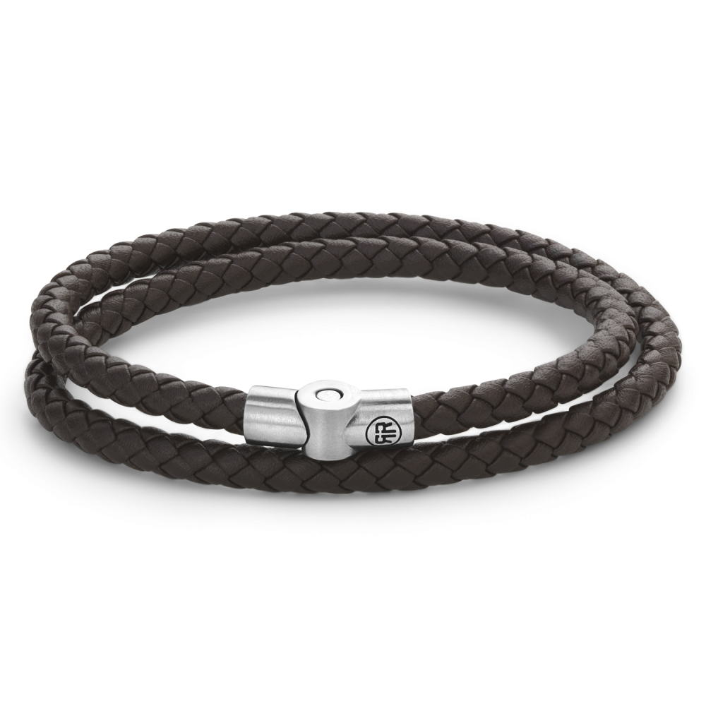 Rebel en Rose armband, Full Metal Double Round Brown L