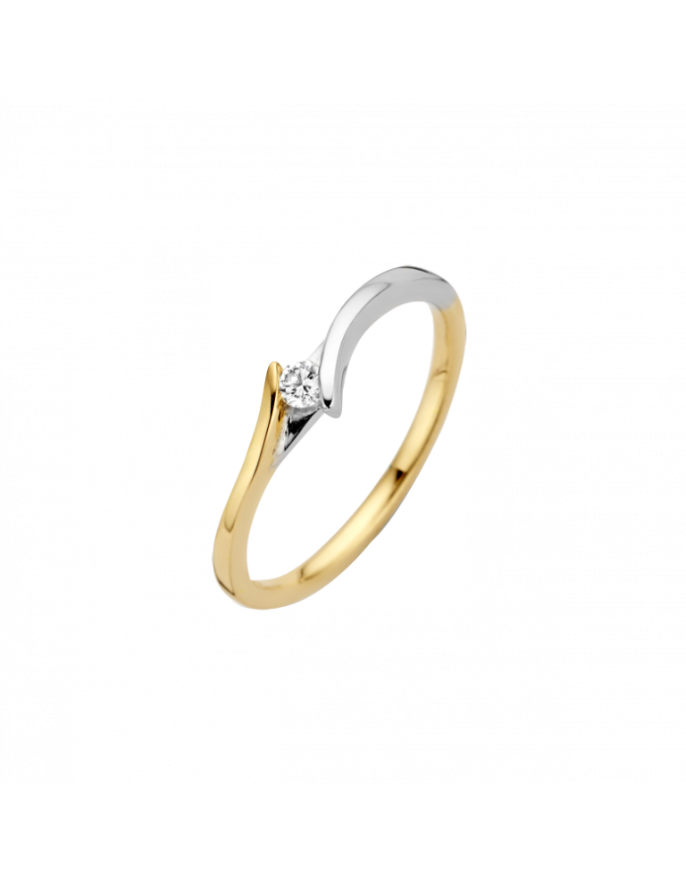 ROMA is dynamisch, draagbaar en elegant. Uitgevoerd in bicolor 14 karaats goud met een briljant geslepen diamant van 0.05 crt H/Si, die stijlvol op gaat in het ontwerp.