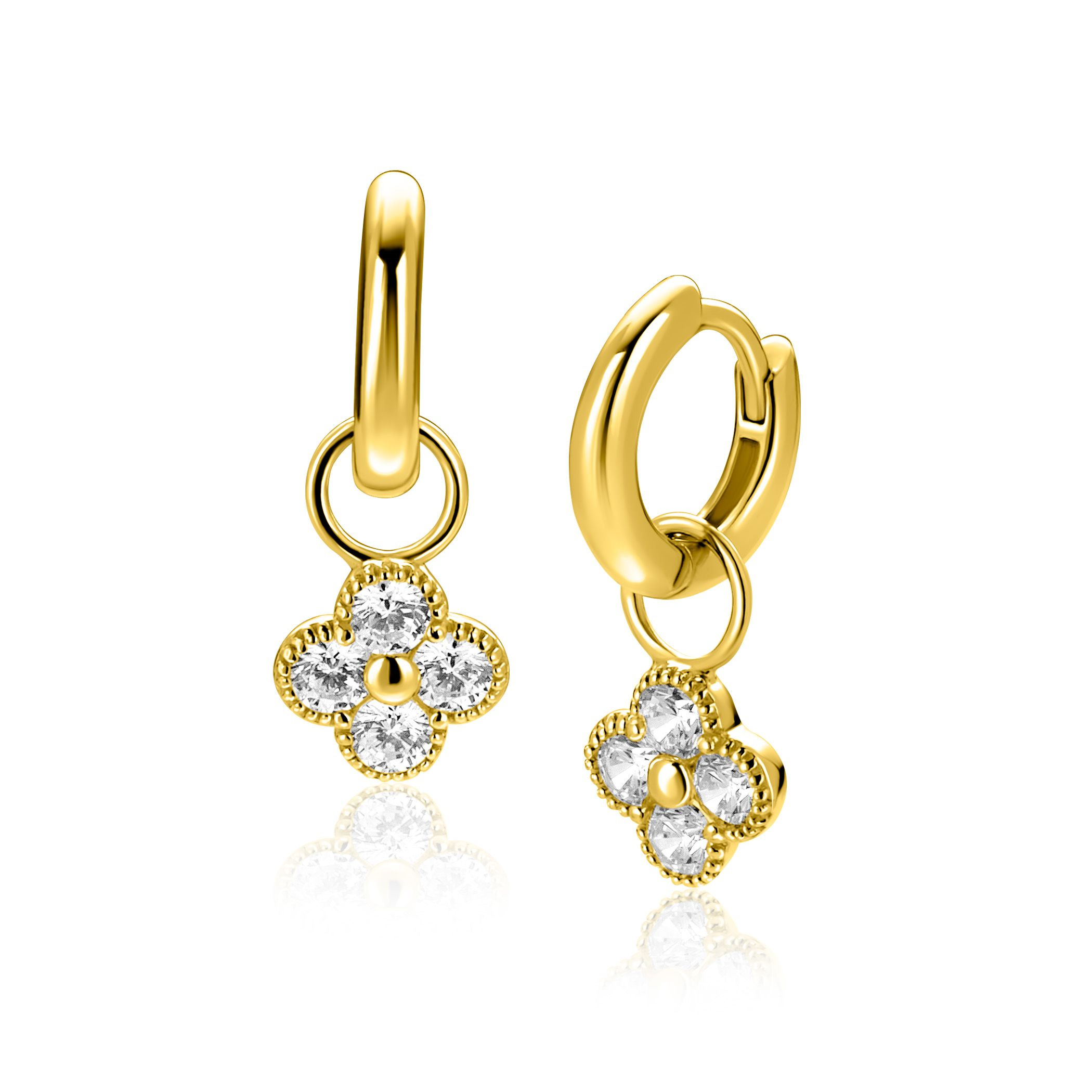 8mm ZINZI gold plated zilveren oorbedels klavertje ZICH2735Y (zonder oorringen)