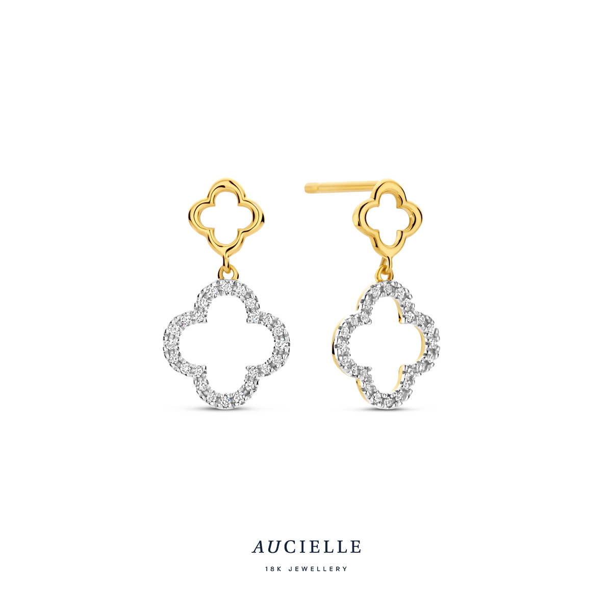 Aucielle oorhangers goud 18k met briljant 9p