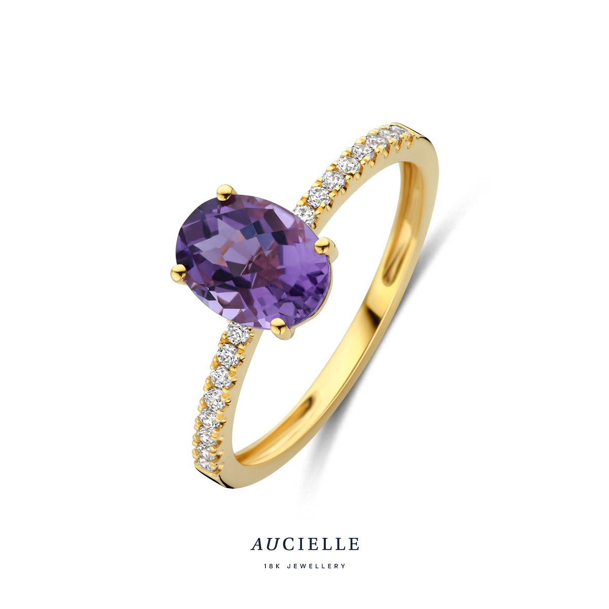 Aucielle ring goud 18k met amethist met zirkonia zijstenen