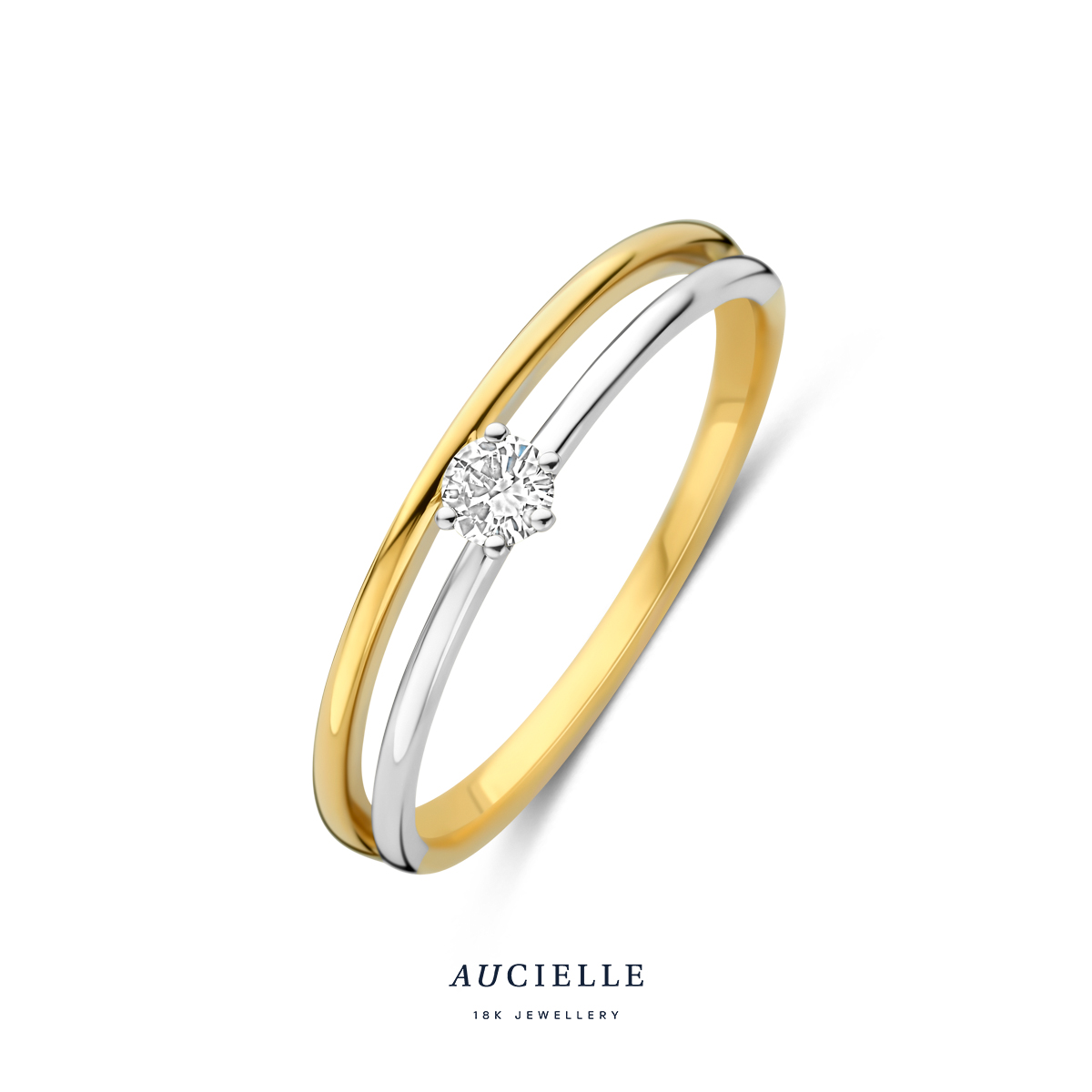 Aucielle ring wit/geel goud 18k met diamant 10.7p