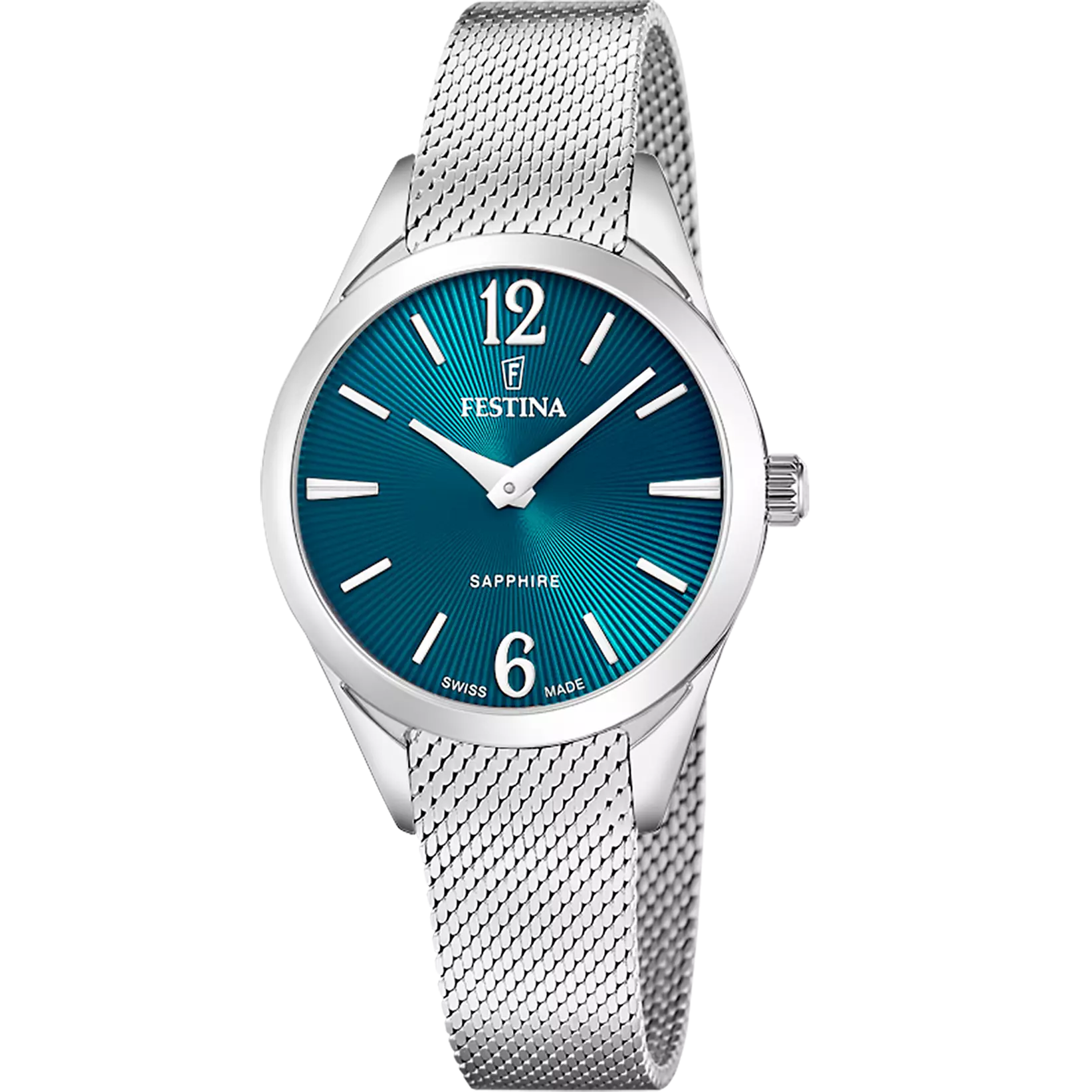 Het Festina Swiss Made Grace horloge belichaamt tijdloze verfijning met een neo-vintage design ontworpen om moderne vrouwelijkheid te versterken. De radiaal versierde wijzerplaat creëert een hypnotiserend lichtspel, terwijl de chirurgisch stalen kast en het antireflecterende saffierglas zorgen voor stevigheid, comfort en uitzonderlijke visuele helderheid.