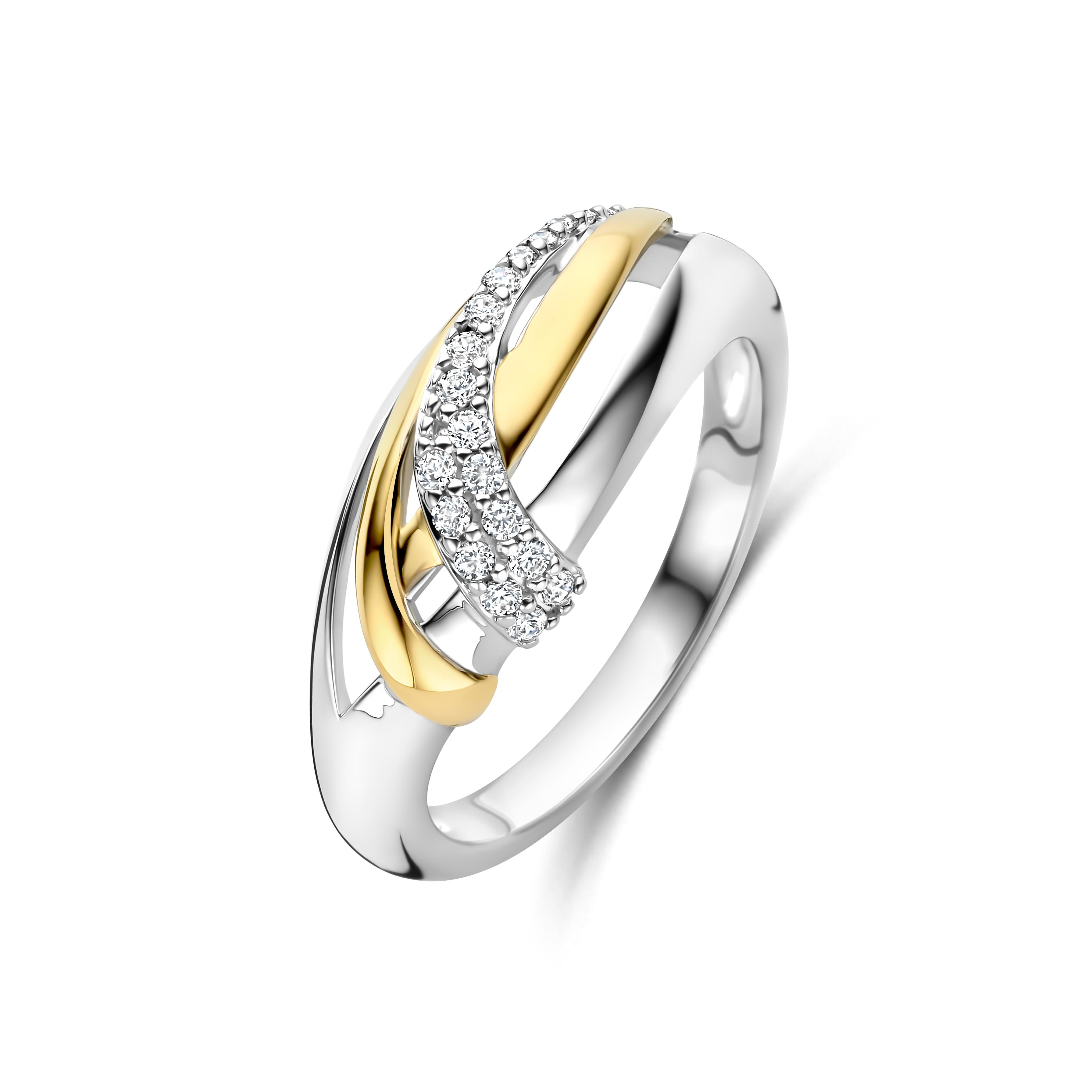 De Rosa di Luca zilver/verguld ring met zirkonia, modelnummer 62912558, is een elegante sieraad. De ring is vervaardigd uit zilver en verguld met goud, bezet met sprankelende zirkonia stenen en in maat 58. Draag deze ring als een opvallende toevoeging aan uw dagelijkse outfit of bij een speciale gelegenheid om een vleugje glamour toe te voegen.