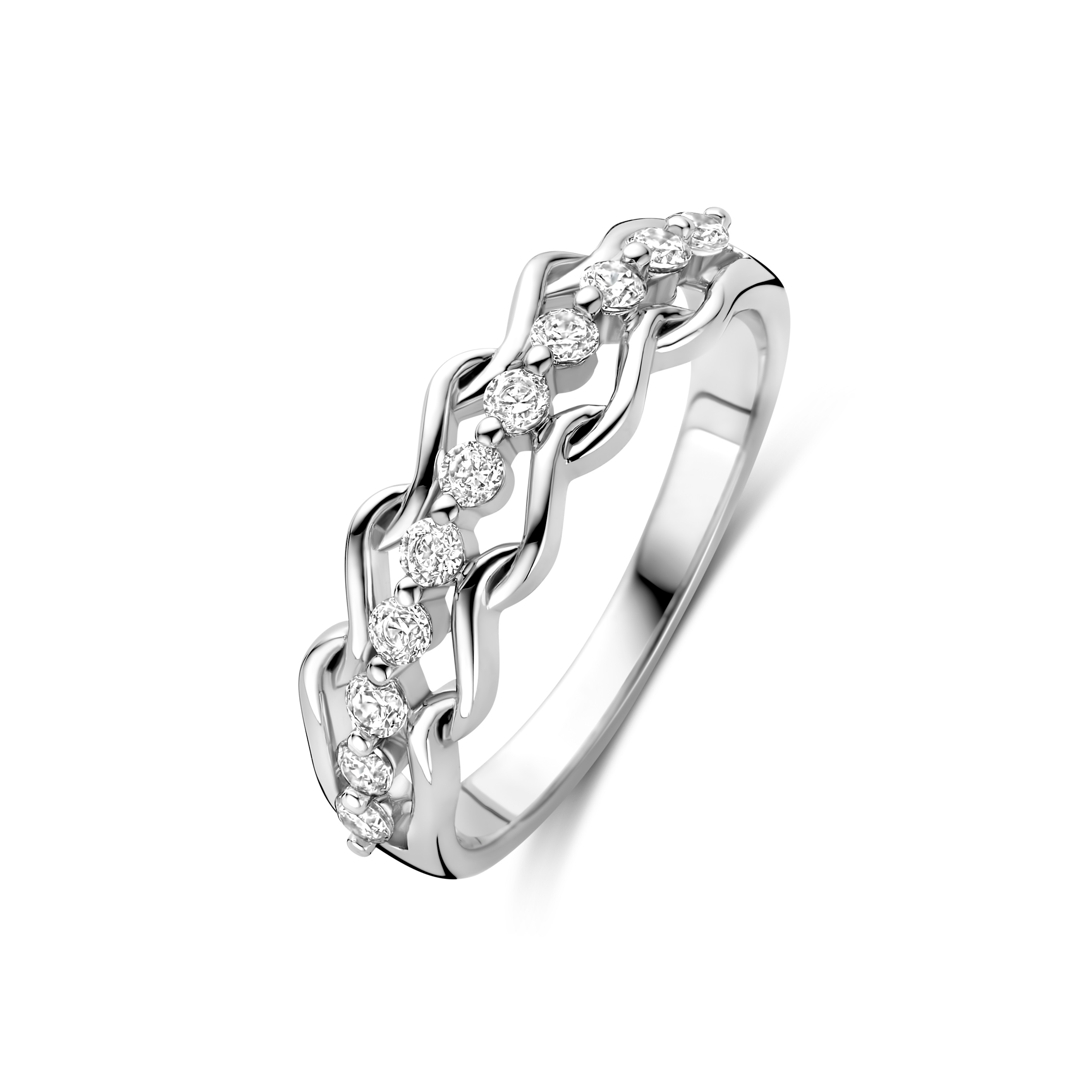 De Rosa di Luca zilveren ring met zirkonia in maat 58 is een elegante ring van 925 sterling zilver, perfect voor elke gelegenheid. Zijn zilverkleur en sprankelende zirkonia maken het een opvallend accessoire. Draag deze ring om een vleugje verfijning aan je dagelijkse outfit toe te voegen of als blikvanger bij een chic avondje uit.