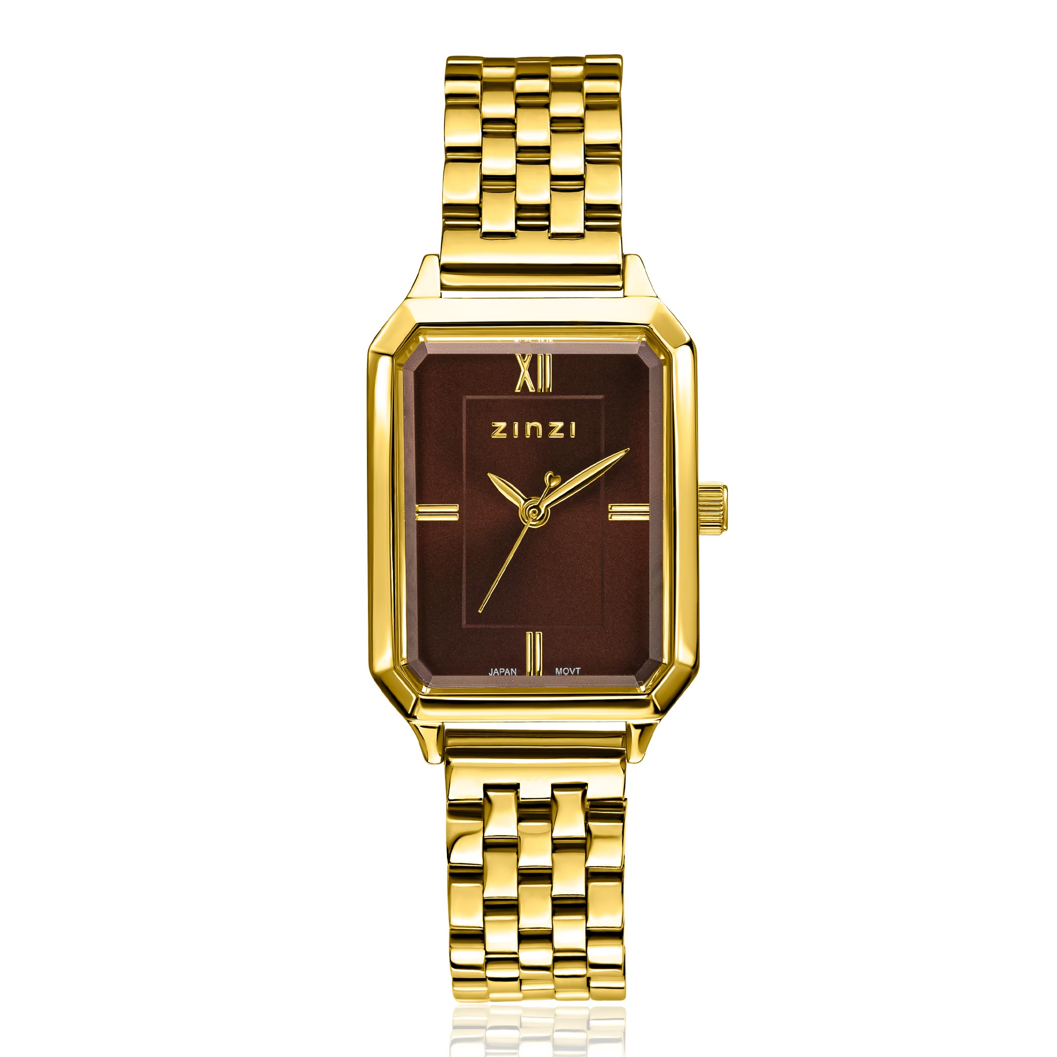 De Zinzi horloge (modelnummer ZIW2536) is een stijlvol vintage model met een rechthoekige gouden kast en bruine wijzerplaat. Gemaakt van roestvrij staal, heeft een ros&eacute;goudkleurige band. Met analoge kwartsbeweging is het waterbestendig zonder datumsfunctie. Perfect voor zowel casual als formele gelegenheden, deze elegante polshorloge voegt verfijning toe aan elke outfit.